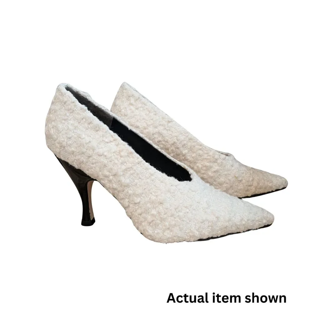 🤍 Tory Burch Cream Boucle Pointed Toe Pumps Stiletto Heels Size 5.5